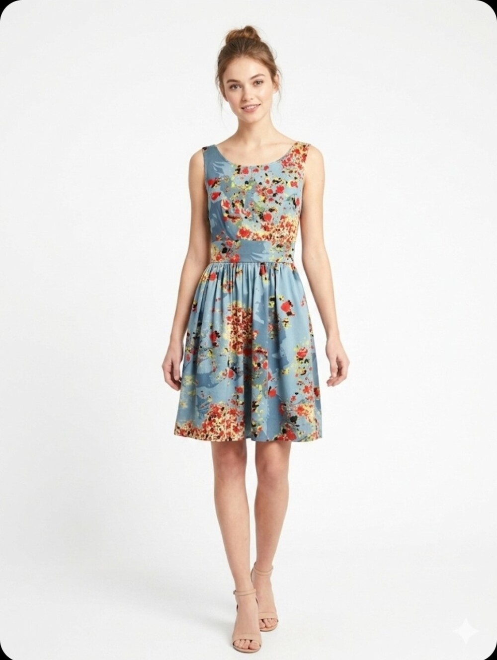 Band Of Gypsies Floral Sleeveless Fit-and-Flare Dress in Dusty Blue Size XL